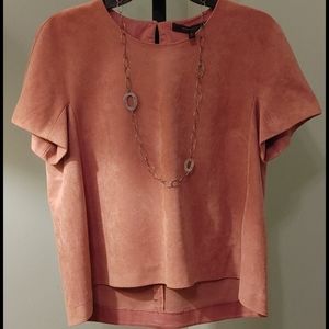 BCBGMaxAzria Faux Seude Crew Neck Top